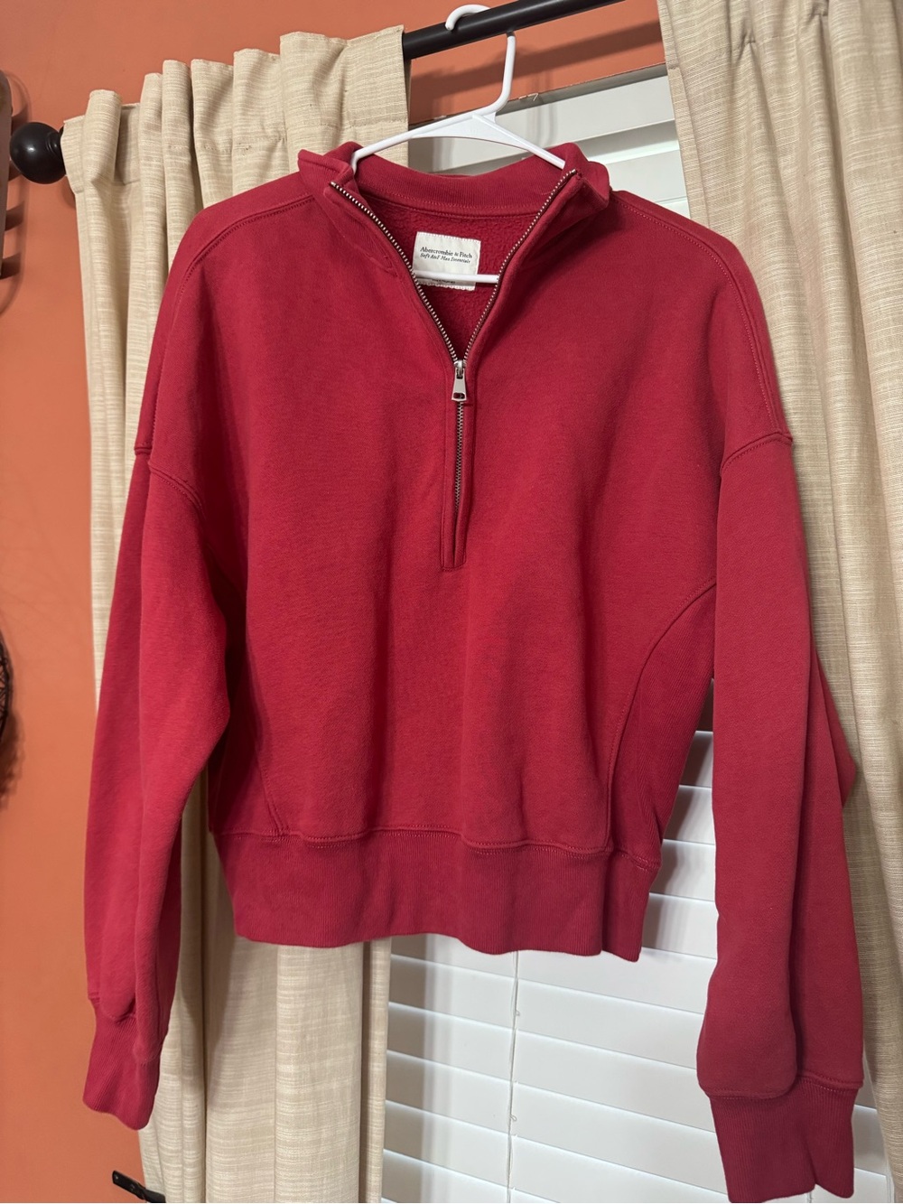 Abercrombie & Fitch Red Quarter-Zip Turtleneck Sweatshirt